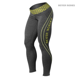 Better Bodies Shaped Logo Tights - Anthracite Melange-Lime - Urban Gym Wear