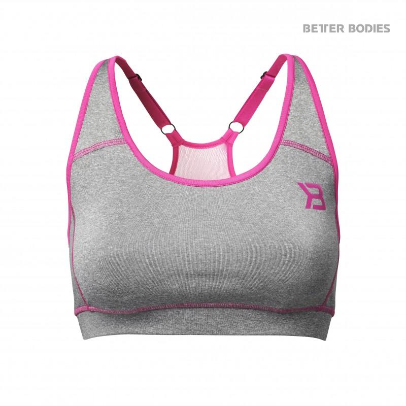 Better Bodies Sports Bra - Greymelange-Pink - Urban Gym Wear