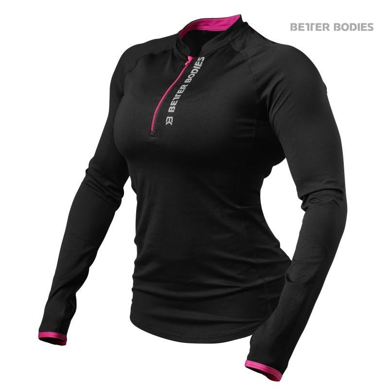 Better Bodies Zipped Longsleeve - Black-Pink - Urban Gym Wear