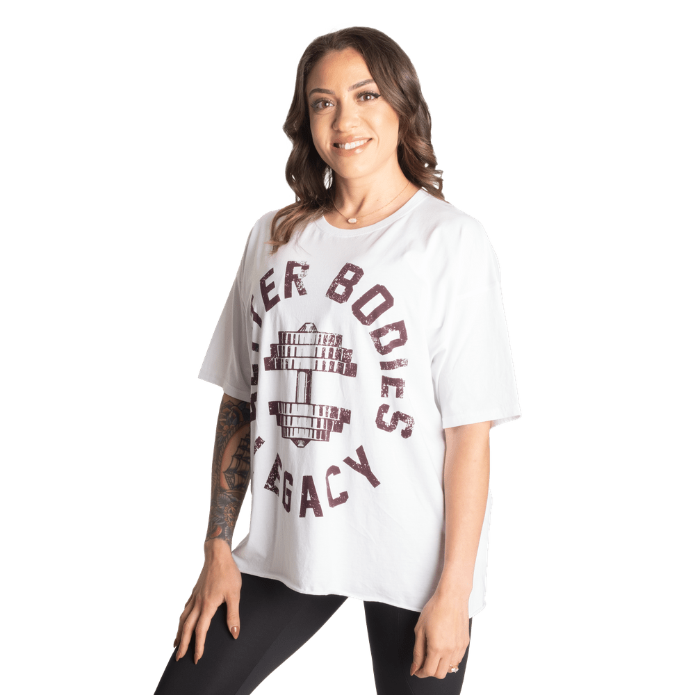 Better Bodies Legacy Oversized Tee - White/Maroon - Urban Gym Wear
