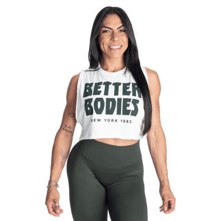 Better Bodies NY Crop Tank - White/Deep Forest - Urban Gym Wear