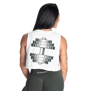 Better Bodies NY Crop Tank - White/Deep Forest - Urban Gym Wear