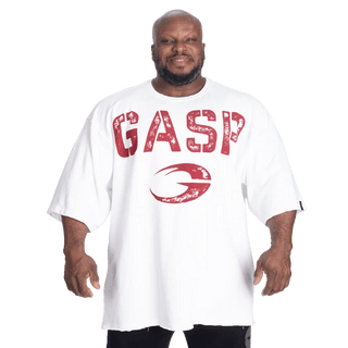 GASP Heavyweight Iron Tee - White/Red - Urban Gym Wear