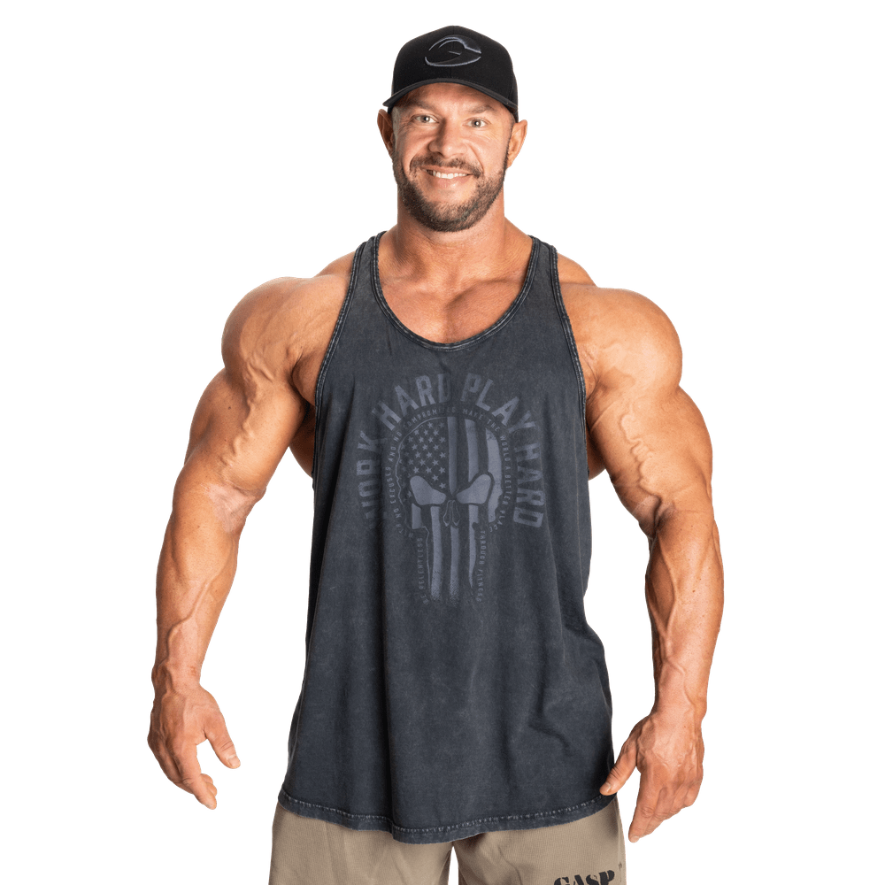 GASP Skull T - Back - Washed Black - Urban Gym Wear