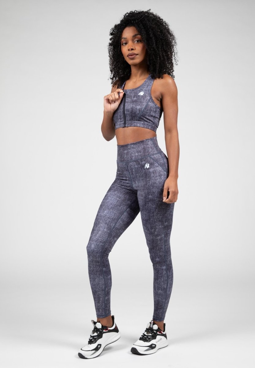 Gorilla Wear Camila Zip - Front Spots Bra - Blue Denim - Urban Gym Wear