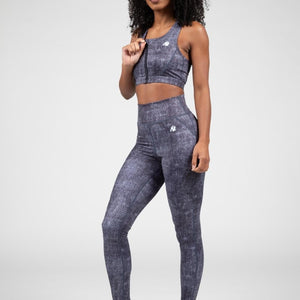 Gorilla Wear Camila Zip - Front Spots Bra - Blue Denim - Urban Gym Wear