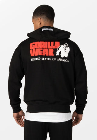Gorilla Wear Classic Oversized Zipped Hoodie - Black - Urban Gym Wear