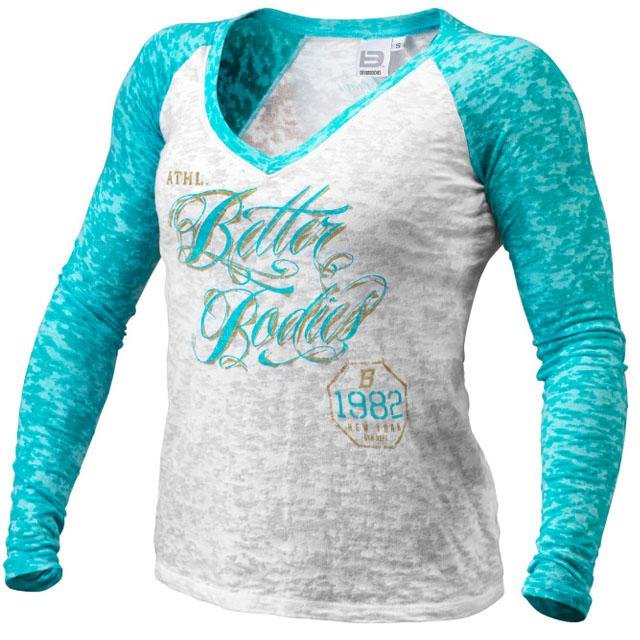Better Bodies Burnout L-S - White-Aqua - Urban Gym Wear