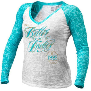 Better Bodies Burnout L-S - White-Aqua - Urban Gym Wear