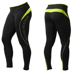 Better Bodies Fitness Long Tights - Black-Lime - Urban Gym Wear