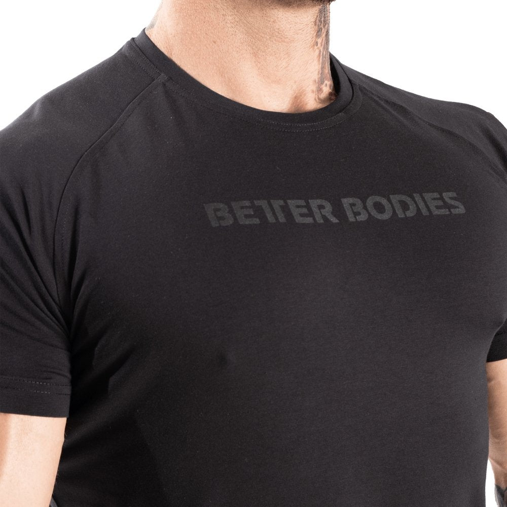 Better Bodies Gym Tapered Tee - Black/Black - Urban Gym Wear