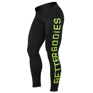 Better Bodies Logo Tights - Black-Lime - Urban Gym Wear