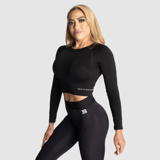 Better Bodies Rib Seamless Crop LS - Black Melange - Urban Gym Wear