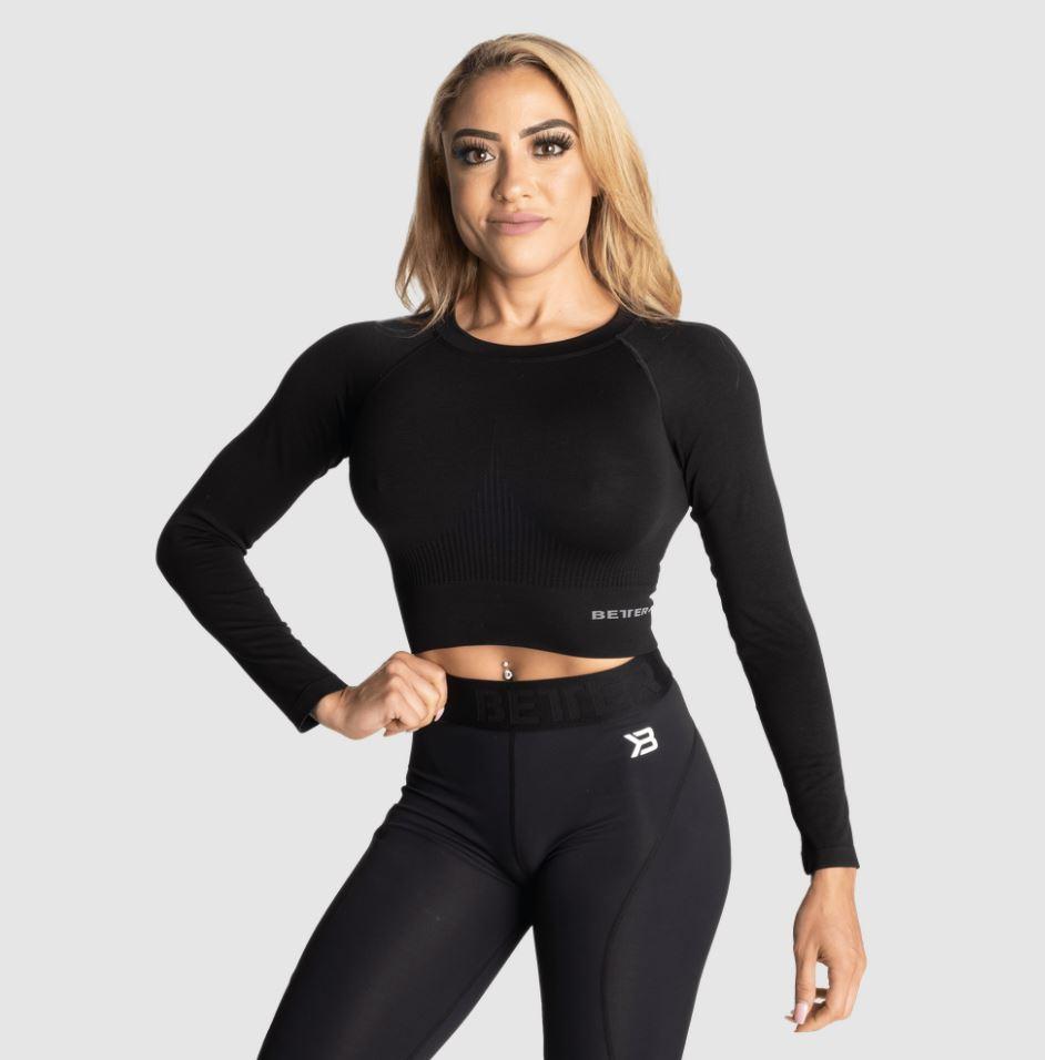 Better Bodies Rib Seamless Crop LS - Black Melange - Urban Gym Wear