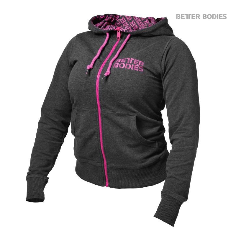 Better Bodies Soft Logo Hoodie - Antracite Melange-Pink - Urban Gym Wear