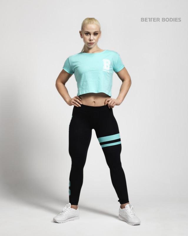 Better Bodies Varsity Tights - Black-Aqua - Urban Gym Wear