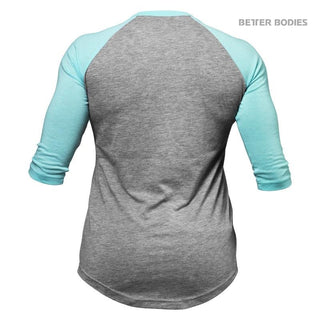 Better Bodies Womens Baseball Tee - Grey Melange-Light Aqua - Urban Gym Wear
