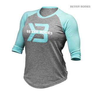 Better Bodies Womens Baseball Tee - Grey Melange-Light Aqua - Urban Gym Wear