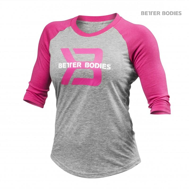 Better Bodies Womens Baseball Tee - Grey Melange-Pink - Urban Gym Wear