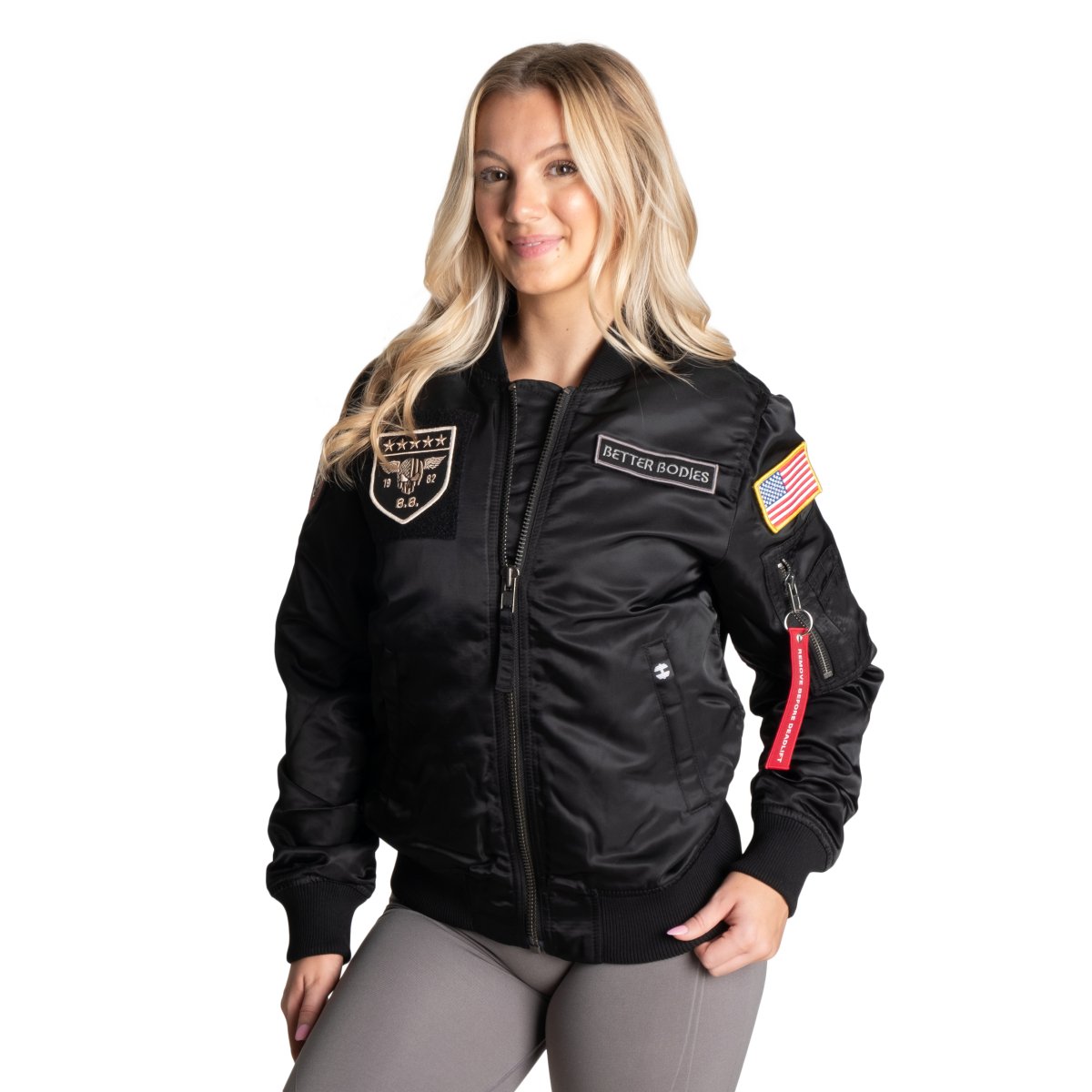 Better Bodies Womens Bomber Jacket Black Urban Gym Wear