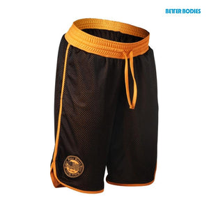 Better Bodies Women's Mesh Shorts - Black-Orange - Urban Gym Wear
