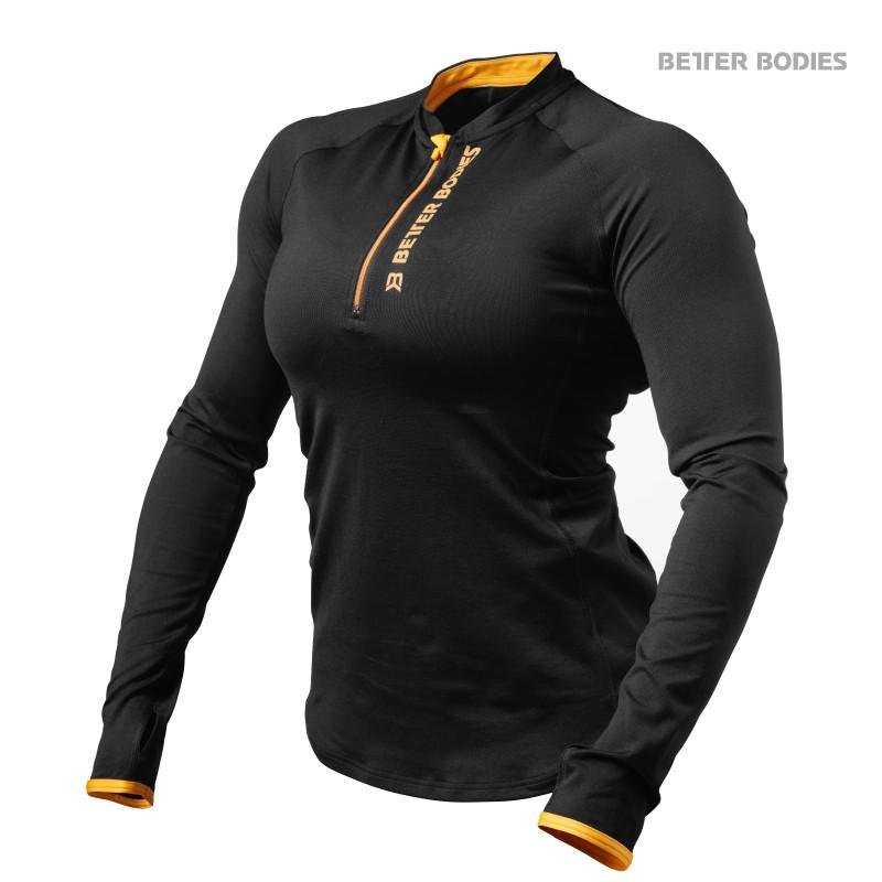 Better Bodies Zipped Longsleeve - Black-Orange - Urban Gym Wear