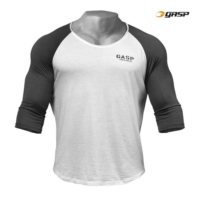 GASP Broad Street 3-4 Sleeve Tee - White-Grey - Urban Gym Wear