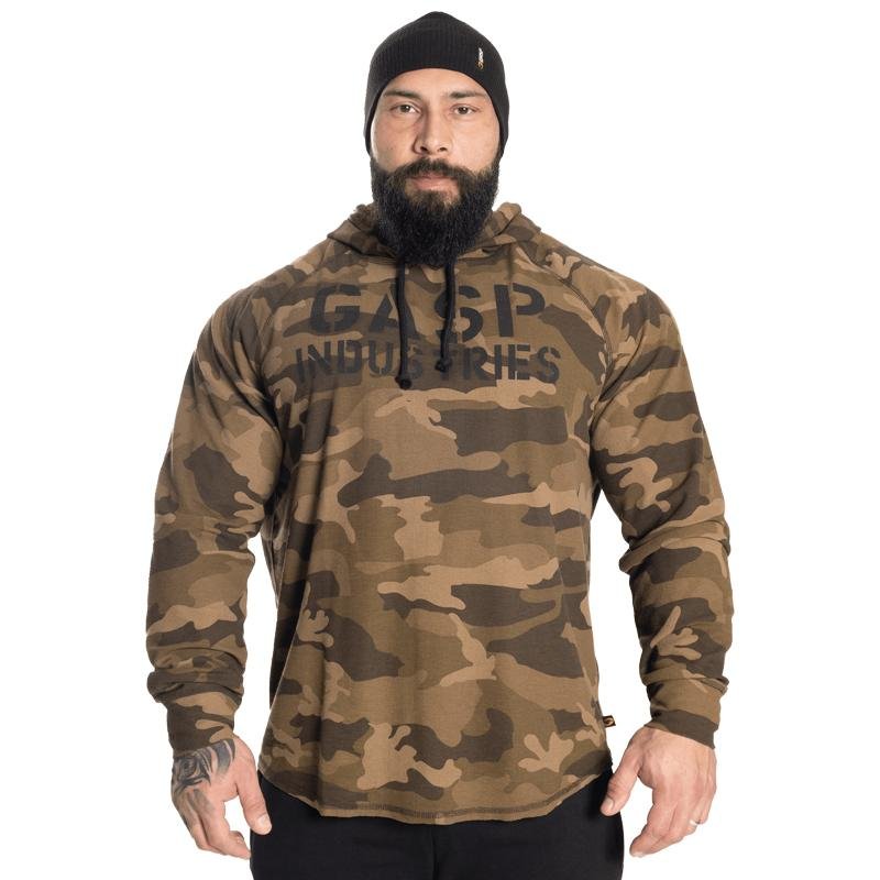 GASP Long Sleeve Thermal Hoodie Green Camo Urban Gym Wear