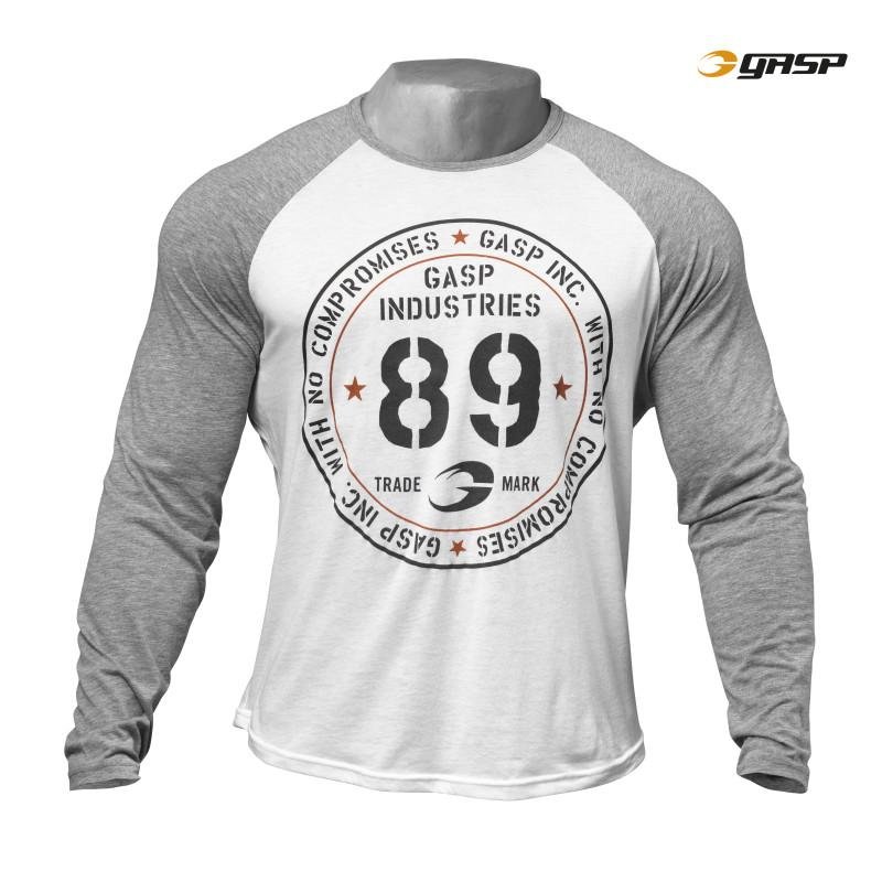 GASP Raglan Long Sleeve Tee White-Grey Melange Urban Gym Wear