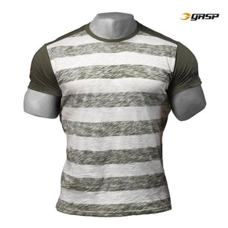 GASP Striped Tee - Off White-Green - Urban Gym Wear