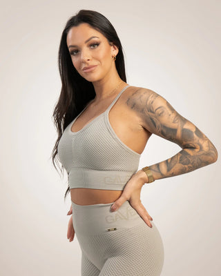 Gavelo Seamless HoneyComb Beige Sports Bra - Urban Gym Wear