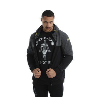 Golds Gym Full Zip Hooded Sweater - Black/Charcoal - Urban Gym Wear