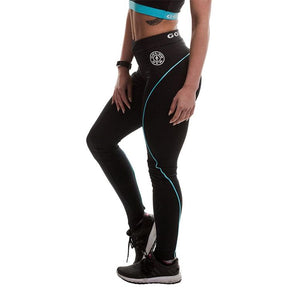 Golds Gym Ladies Long Gym Leggings - Black-Turquoise - Urban Gym Wear
