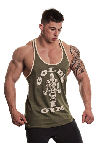 Golds Gym Muscle Joe Contrast Stringer - Army Green-White - Urban Gym Wear