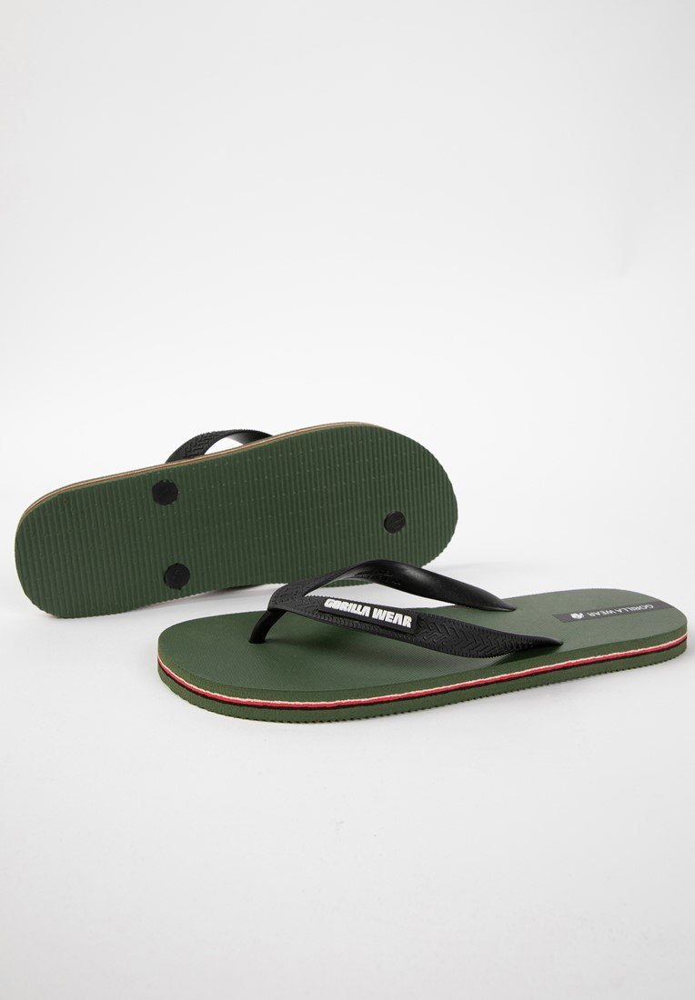 Khaki green store flip flops