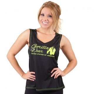 Gorilla Wear Odessa Cross Back Tank Top - Black-Neon Lime - Urban Gym Wear