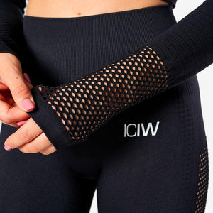 ICIW Dynamic Seamless Long Sleeve Crop Top - Black - Urban Gym Wear