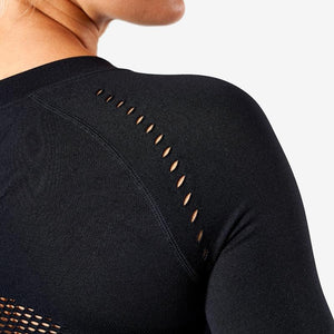 ICIW Dynamic Seamless Long Sleeve Crop Top - Black - Urban Gym Wear