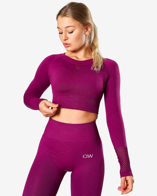 ICIW Dynamic Seamless Long Sleeve Crop Top - Mulberry - Urban Gym Wear