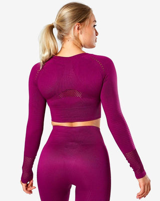 ICIW Dynamic Seamless Long Sleeve Crop Top - Mulberry - Urban Gym Wear