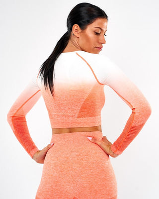 ICIW Ombre Seamless L-S Crop Top - Fire Orange - Urban Gym Wear