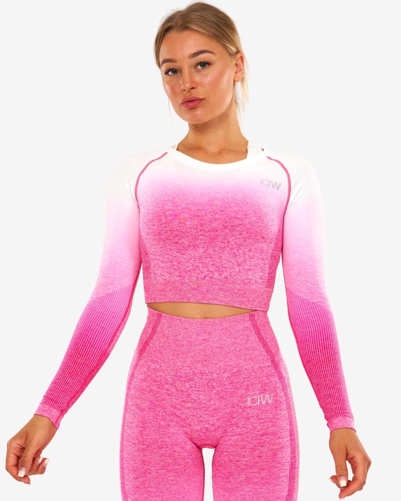 ICIW Ombre Seamless L-S Crop Top Perfection Pink Urban Gym Wear