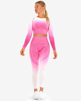ICIW Ombre Seamless L-S Crop Top - Perfection Pink - Urban Gym Wear