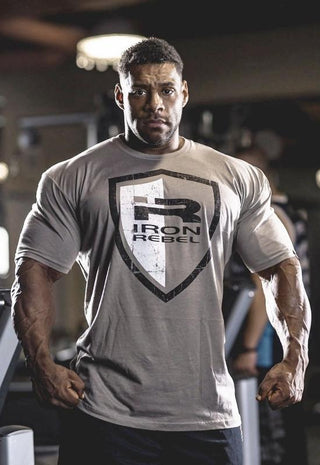 Iron Rebel Shield T-Shirt - Stone - Urban Gym Wear