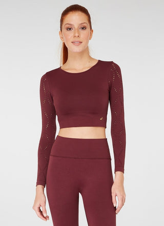 Jerf Naples Econyl Long Sleeve Crop Top - Claret Red - Urban Gym Wear