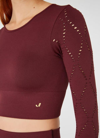 Jerf Naples Econyl Long Sleeve Crop Top - Claret Red - Urban Gym Wear