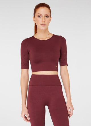 Jerf Naples Econyl Short Sleeve Cropped Top - Claret Red - Urban Gym Wear