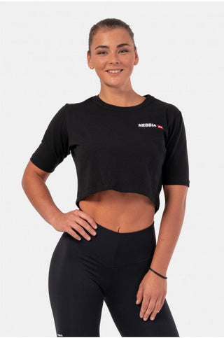 Nebbia Minimalist Logo NEBBIA Crop Top 600 - Black - Urban Gym Wear