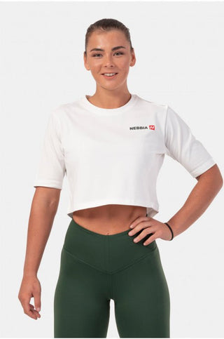 Nebbia Minimalist Logo NEBBIA Crop Top 600 - Cream - Urban Gym Wear