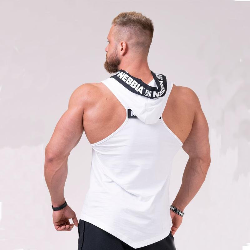 Nebbia No Excuses Hooded Tank Top 173 White Urban Gym Wear